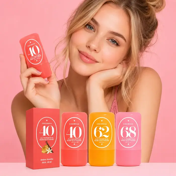 Baume Parfumé Solide Jelly 3 Senteurs 40 Ambre Vanille 62 Amande Caramel 68 Litchi Fruité Longue Durée Portable