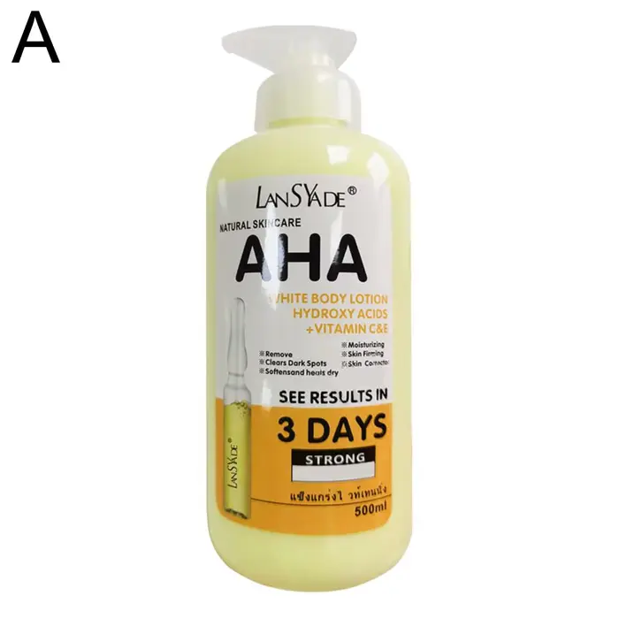 Lotion corporelle éclaircissante AHA 500ml, hydratant pour la peau à l'acide hydroxy, VC, VE, éclair