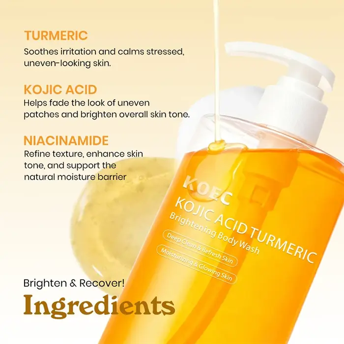 Gel Douche Corps et Visage à l'Acide Kojique et au Curcuma : Nettoyant Hydratant et Lissant pour une Peau Nette