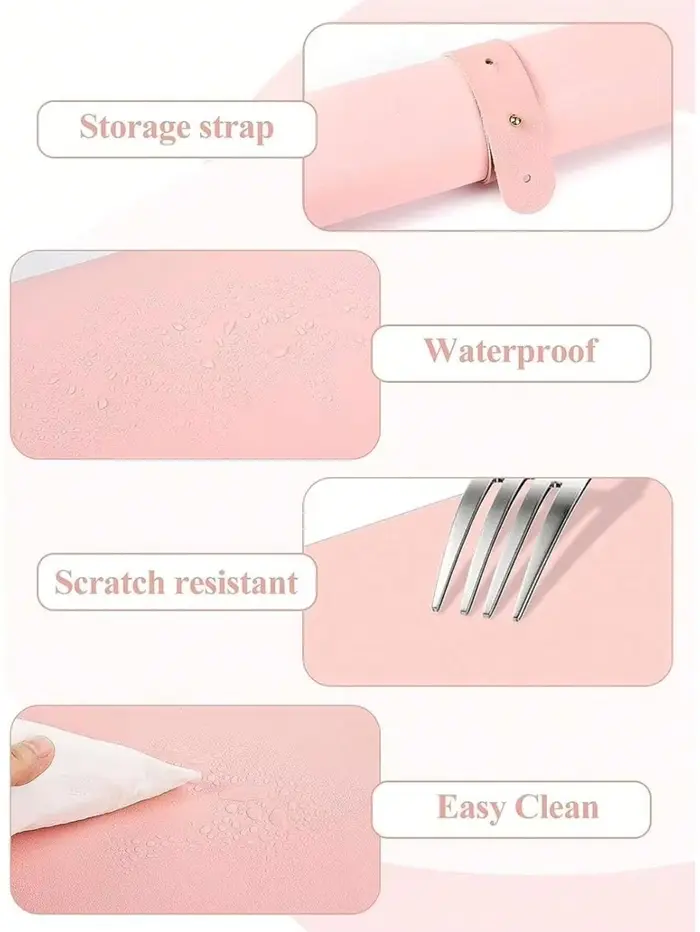 Polymères de table rose pour nail art, 1/2 pièces, portable, pliable, pour accoudoir, en cuir microc