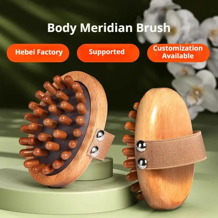 Brosse anti-cellulite corporelle apaisante en bois pour massage aux huiles essentielles