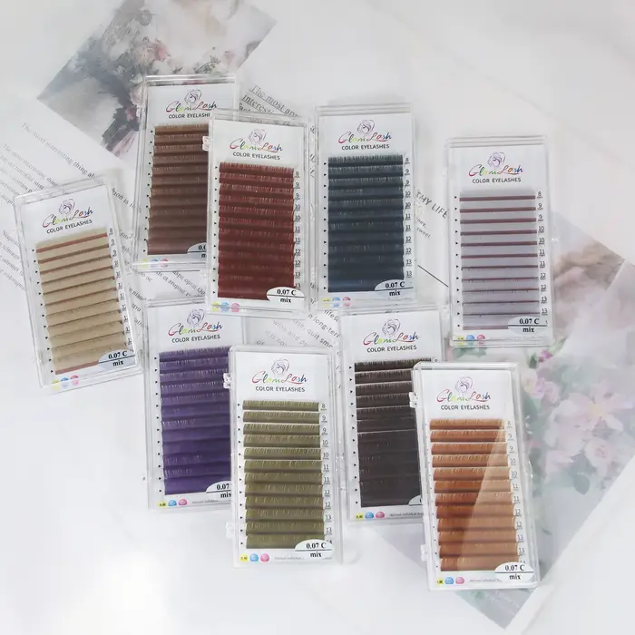 GLAMLASH cils colorés bleu lac/lavande/cannelle/vert foncé/gris Matcha Extension de faux
