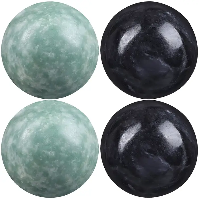 2 jeux de balles de Massage des mains en marbre vert et noir