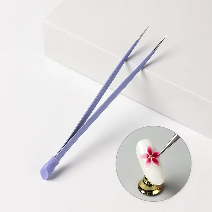 Pincettes à ongles violettes Double face, tête de pressage en Silicone, autocollants, outils de manu