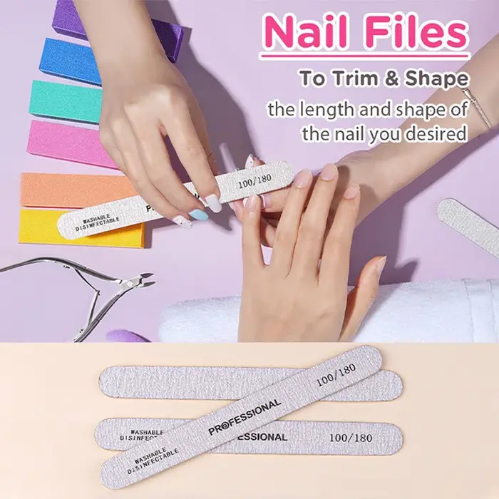 Limes à ongles en bois pour manucure, tampon en bois gris épais et droit, grain 100/180, pédicure pr