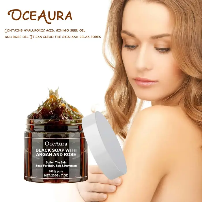 OCEAURA 200g savon noir avec Argan et Rose manque Beldi