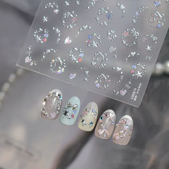 Autocollants pour ongles de rêve métallique, couleur magique scintillante, nœuds d'étoiles, guirland