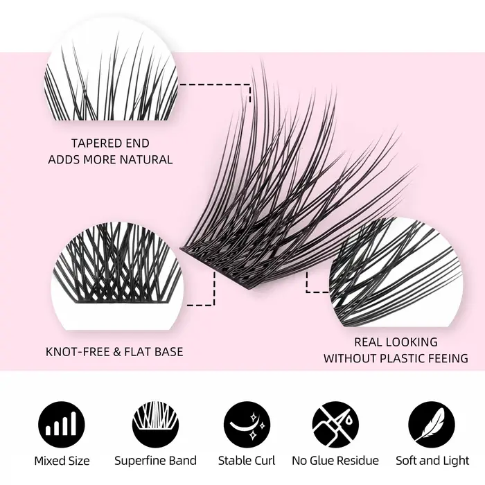 YUANZHIJIE-Extensions de cils naturels segmentés en grappe, beauté moelleuse russe, maquillage de ha