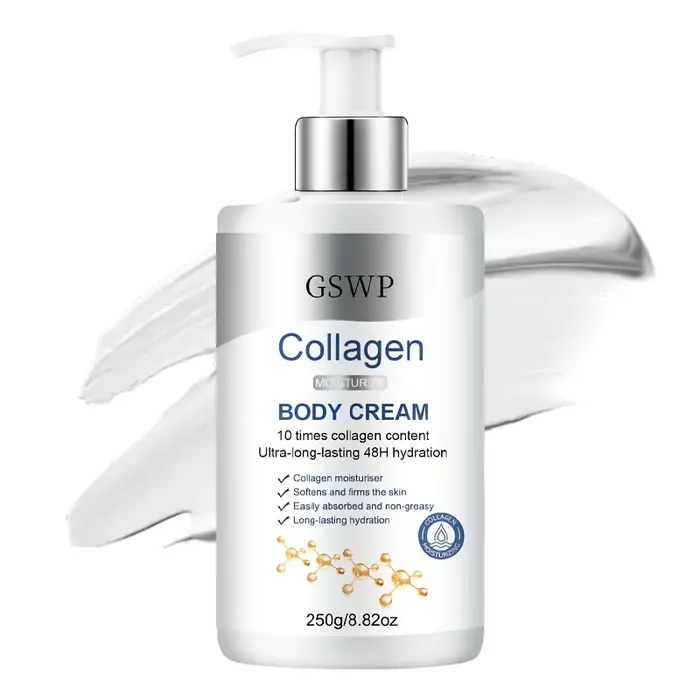 Crème hydratante pour le corps au collagène GSWP : Formule légère et non grasse, idéale pour l'été. 