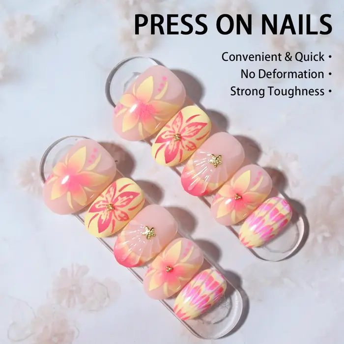 Autocollants pour ongles en Gel 3D ovales courts, 24 pièces, créer un Nail Art en forme de fleur de