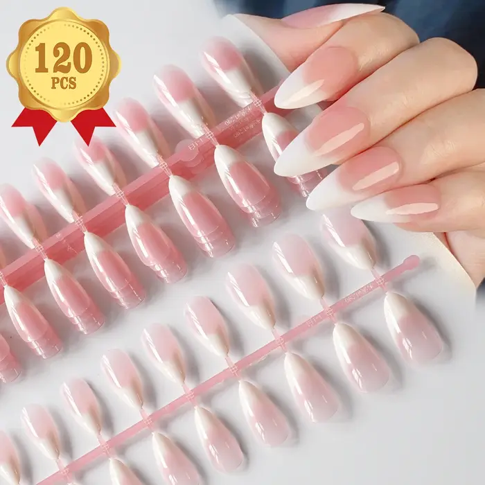 120 faux ongles français carrés moyennement longs en acrylique