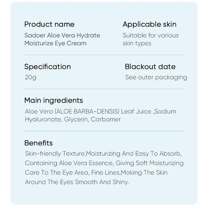 SAODER Aloe Vera crème pour les yeux Anti cernes sacs