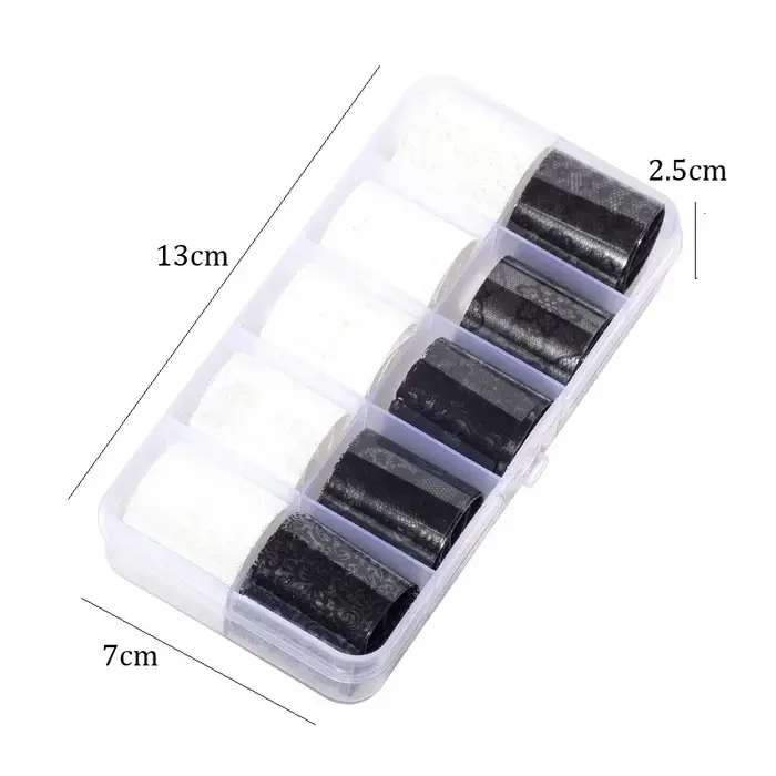 Feuille de transfert de dentelle noire et blanche, 10 rouleaux de 2.5x60cm, pour Nail Art, enveloppe