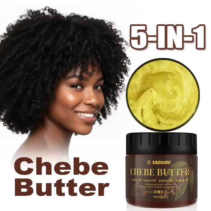 Huile de Ricin 5-en-1 et Beurre de Chebe – Soin Professionnel pour Cheveux Forts et Anti-Casse – Hydratation Profonde