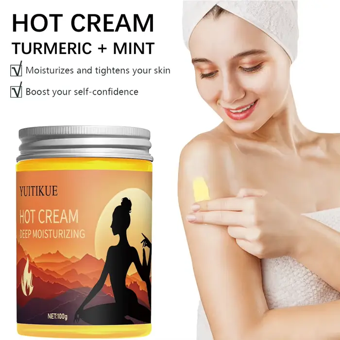 Crème chaude YUITIKUE 100g - Formule chauffante au curcuma et à la menthe, raffermit et soulève l'ab