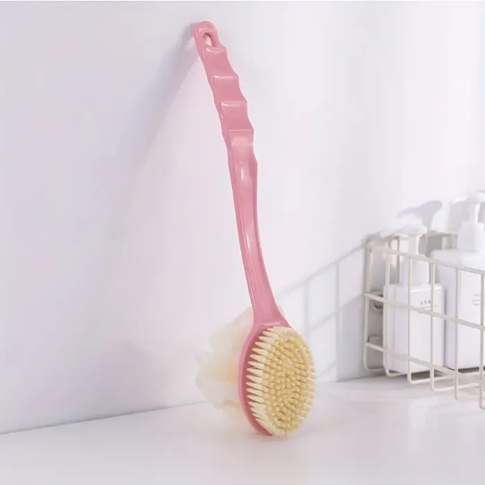 Brosse de douche double face à poils doux et manche long pour le frottement du dos