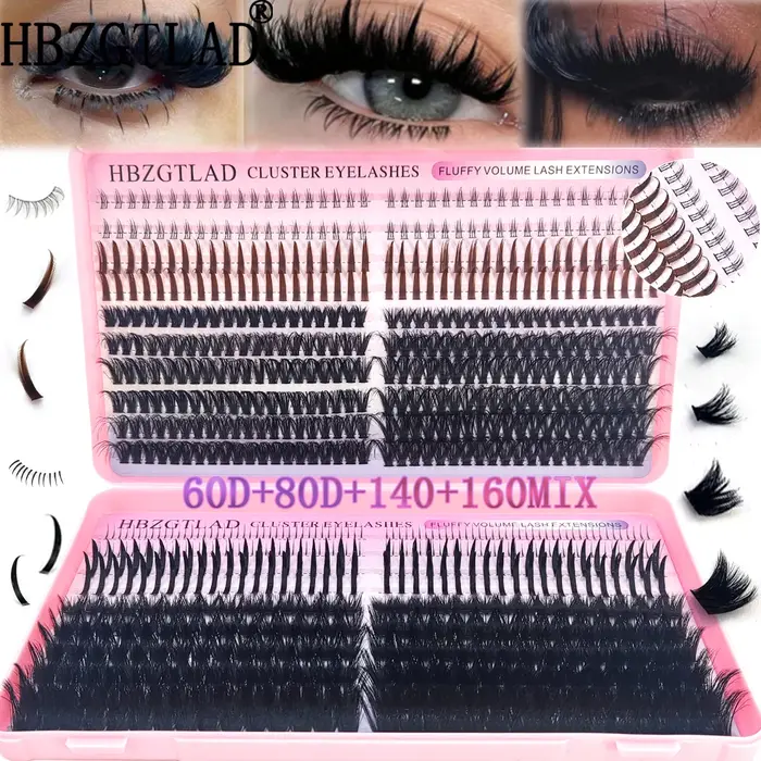 HBZGTLAD 60D/80D/100D/140D/160D grappes de cils avec cils inférieurs et pointus bricolage fée manga 