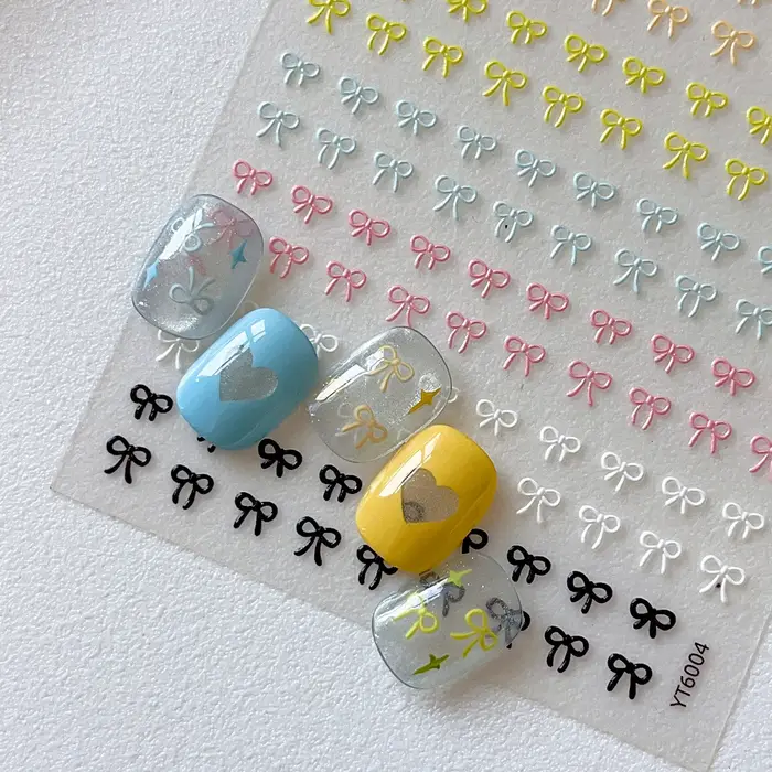 Autocollants pour Nail Art avec nœuds colorés en relief, Laser doux, or et argent, autocollants auto