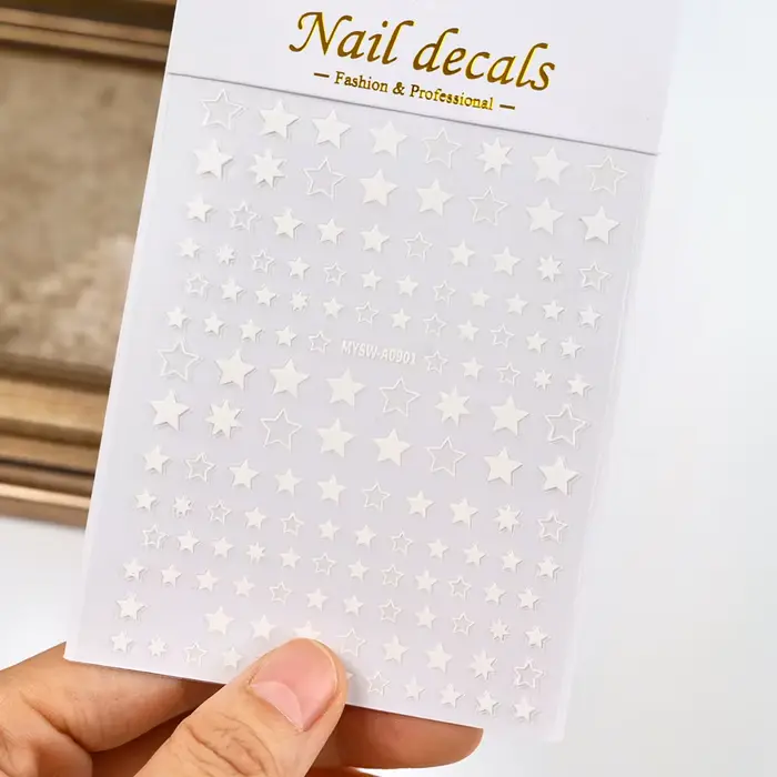 Autocollant 3D étoile noir et blanc pour Nail Art, décalcomanies auto-adhésives pentagramme Y2K, pai