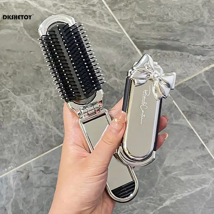 Mini peignes à cheveux pliants avec miroir pour voyage, outils de coiffure, brosse à cheveux de dess