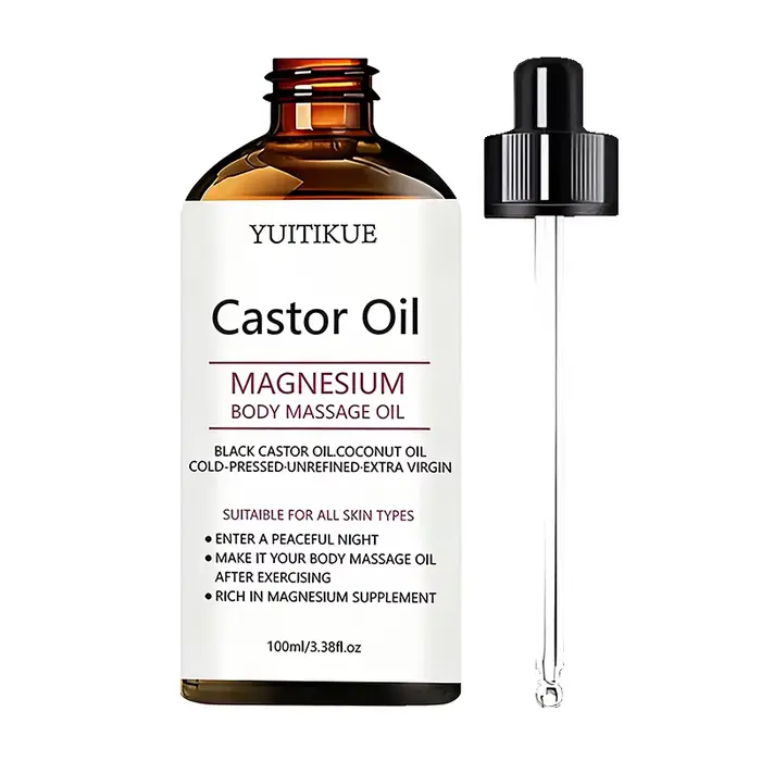 Huile de massage corporelle au magnésium et à l'huile de ricin Yuitikue, 100 ml, huile de ricin noir