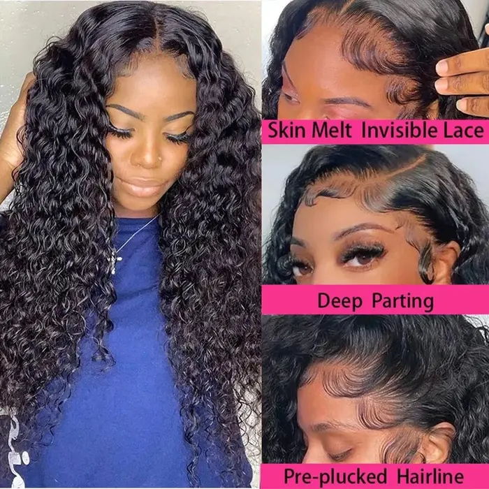 Perruque Lace Front Wig Deep Wave Naturelle Bouclée, Cheveux Humains, 13x6 HD, 13x4, Densité 200, 30