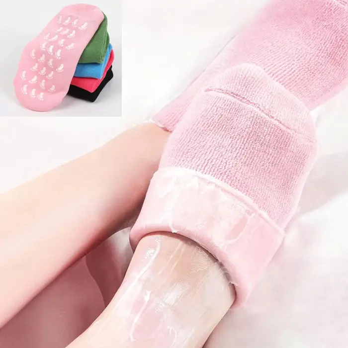 1 paire de chaussettes et gants hydratants multicolores pour les pieds secs et gercés