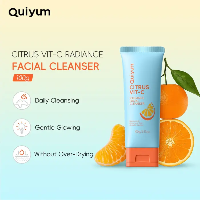 Nettoyant visage Quiyum Citrus Vit-C Radiance 100g, nettoyant visage quotidien doux, non desséchant,