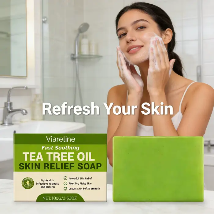 Savon à l'huile d'arbre à thé Nettoyant Doux Exfoliant Soulage les démangeaisons Hydratant Peau sèche Lissant