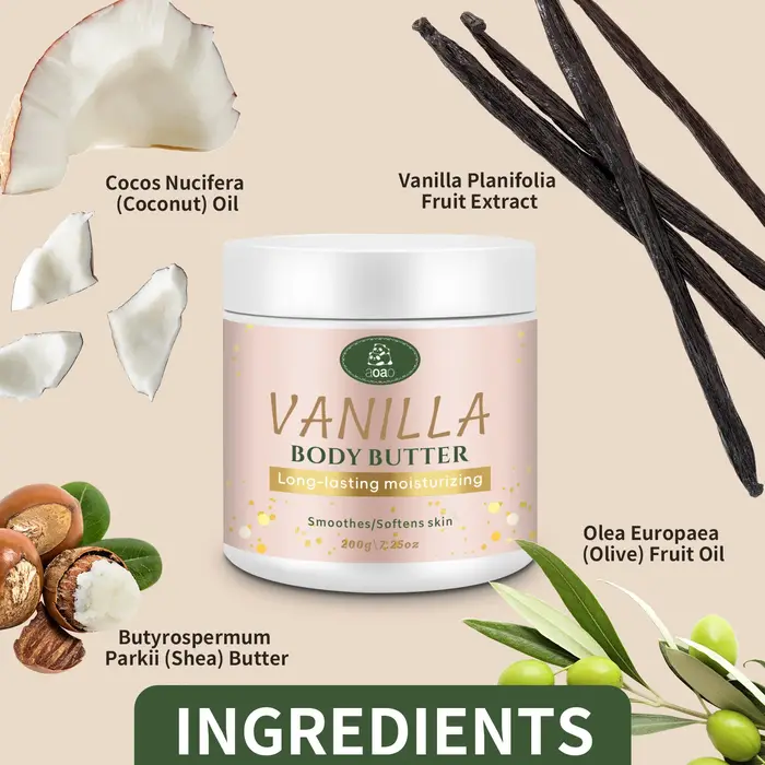 Beurre corporel vanille à l'huile de noix de coco et de karité nourrit la peau sèche
