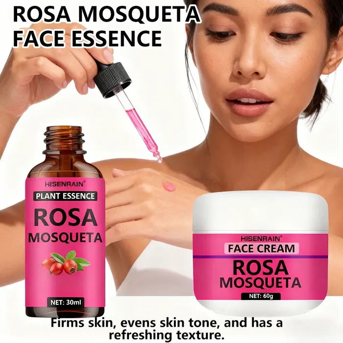 HISENRAIN Ensemble de soins pour la peau à la rose musquée : sérum hydratant et crème hydratante combinée – Kit anti-âge
