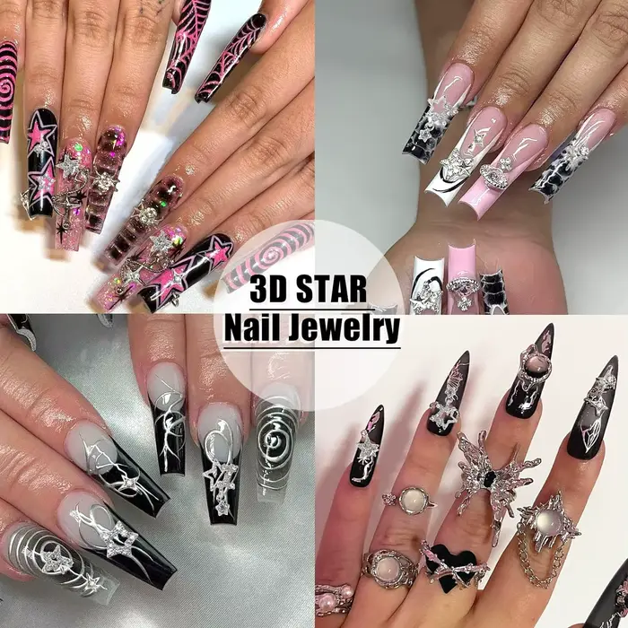Breloques pour ongles en forme d'étoile argentée, 30 pièces, étoiles 3D brillantes, gemmes pour ongl