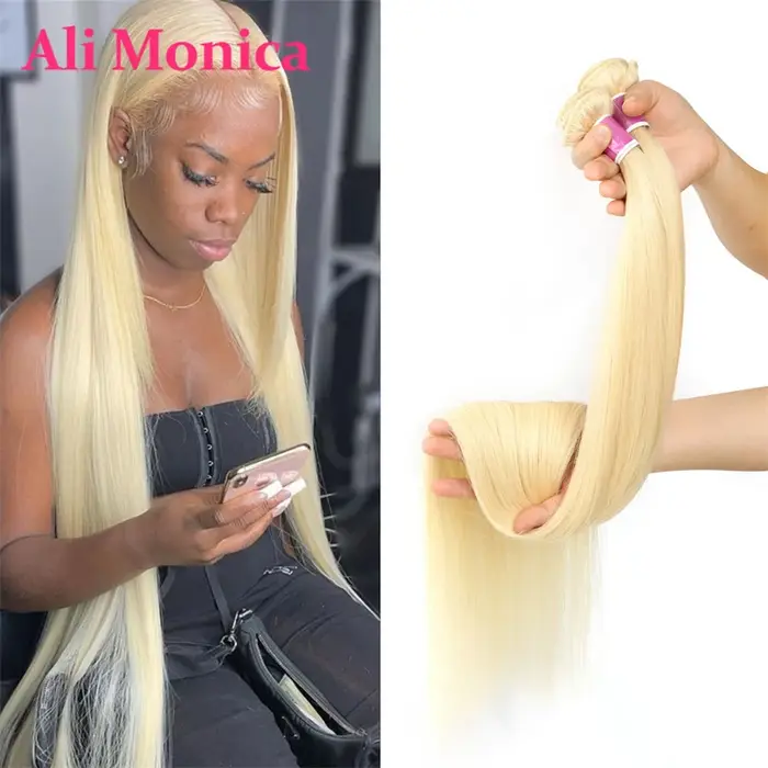 Alimonica-Tissage en lot brésilien Remy naturel lisse blond miel 613, 8 - 40 pouces, livraison gratu