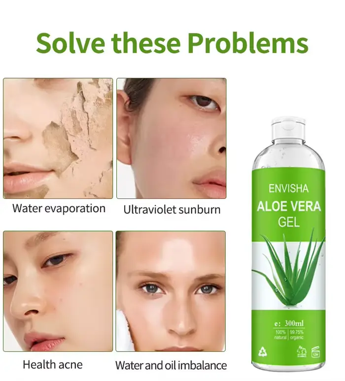 ENVISHA Gel d'aloe Vera apaisant hydratant acide hyaluronique traitement réparateur de coups de soleil soins de la peau crème pour le visage corps antiprurigineuse