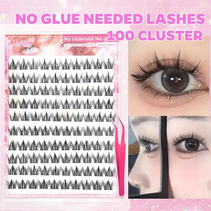 Kit d'extension de faux cils de style coréen : 100 grappes auto-adhésives, super douces et d'un aspe