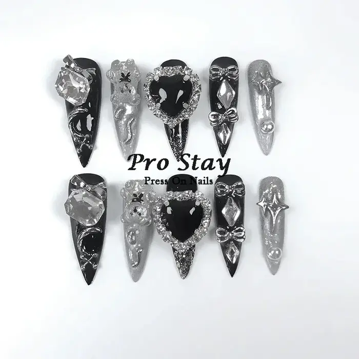 Faux ongles artificiels noirs foncés Y2k