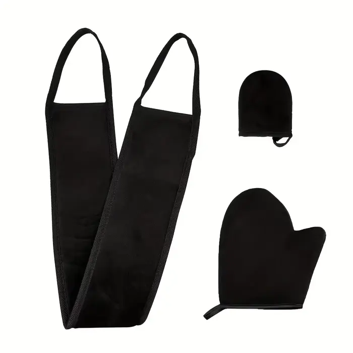 Kit d'auto-bronzage 3 pièces, comprend un applicateur pour le dos, des mini gants pour les doigts et