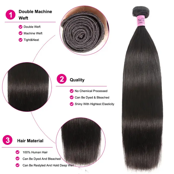 Tissage en lot péruvien 100% naturel-UNice Hair, cheveux lisses, 8 à 30 pouces, lot de 1/3/4, vente