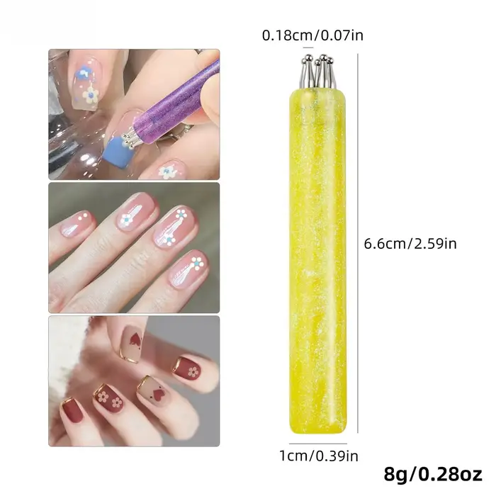 Stylo à points pour nail art à 5 pétales, pointe fine, pinceaux pour strass, manche pailleté, outils