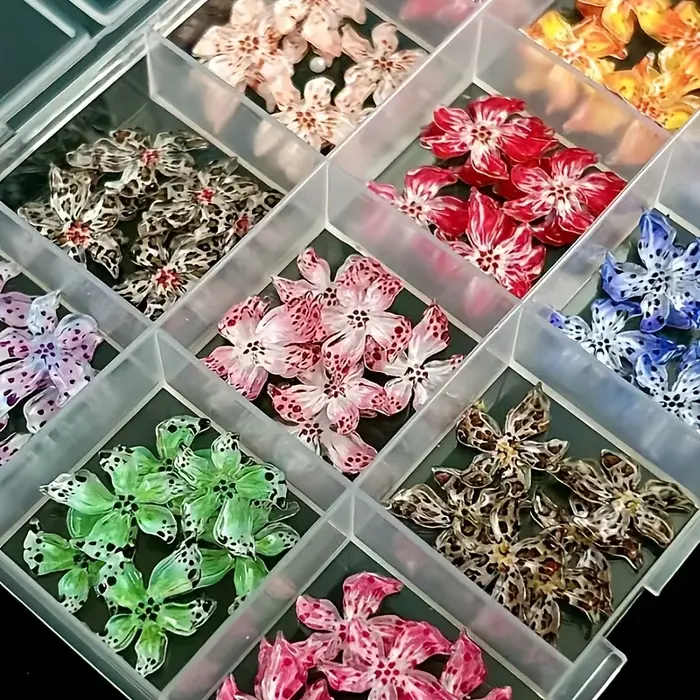12 Grilles de Breloques pour Ongles en ABS à Motifs Léopard Assortis, Fleurs Y2K Dégradées à Pois, A