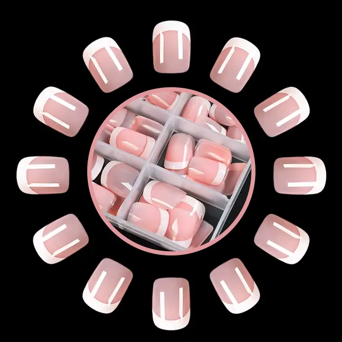 120 pièces rose français court carré faux ongles 12 tailles couverture complète presse sur ongles po