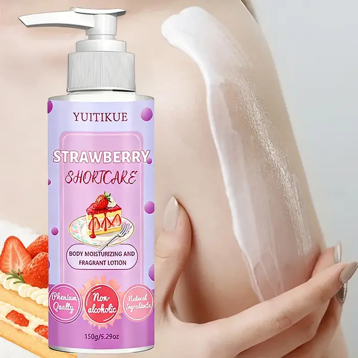 YUITIKUE Lait Corporel Parfumé à la Fraise Hydratant Longue Durée Formule Naturelle Sans Alcool