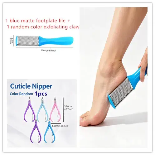Kit de gommage des pieds pour éliminer les peaux mortes : 1 ensemble de tampons exfoliants double face et 1 pince