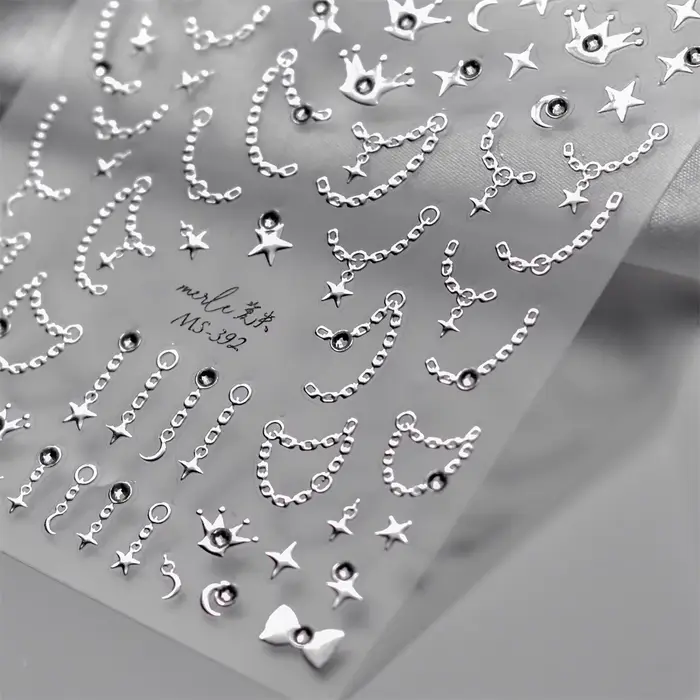 Autocollants pour ongles en chaîne étoile diamant 5D, 1 pièce, or argent, auto-adhésifs, décorations