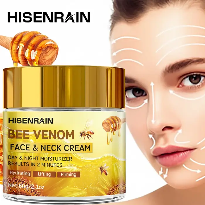 Crème HISENRAIN à la bave d'escargot et au venin d'abeille - Crème anti-âge pour le visage et le cou avec collagène et niacinamide, éclaircissante, raffermissante. Flacon en verre