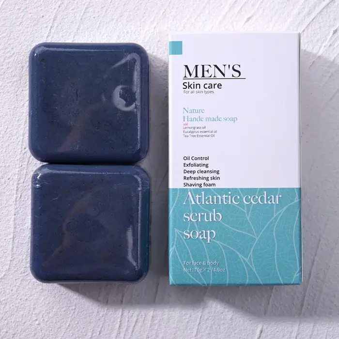 Cedrus Atlantica Savon Gommage pour Hommes Anti-Acné Herbal Olive Huile Lavage du Visage avec Motif 