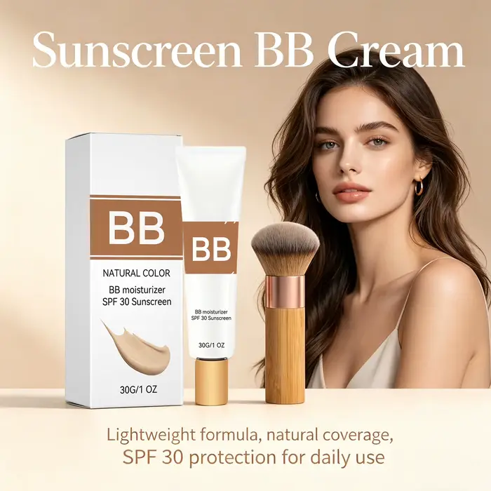 Crème BB Teintée Protection Solaire SPF 30++ Couvrance Totale Pores Invisibles Anti-Acné Éclaircissant Maquillage Nude Kit Fond de Teint Visage Waterproof