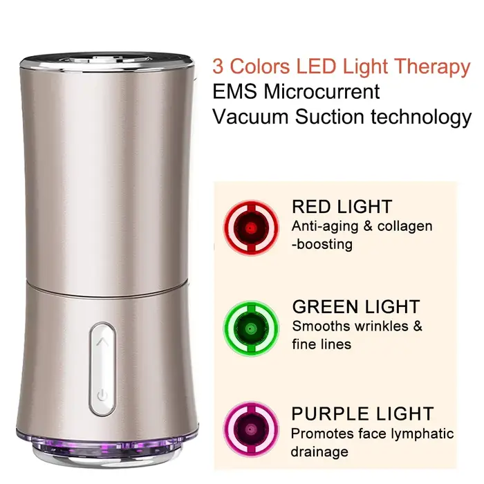 Appareil facial à aspiration sous vide et microcourant EMS, machine de beauté 3-en-1 à lumière color