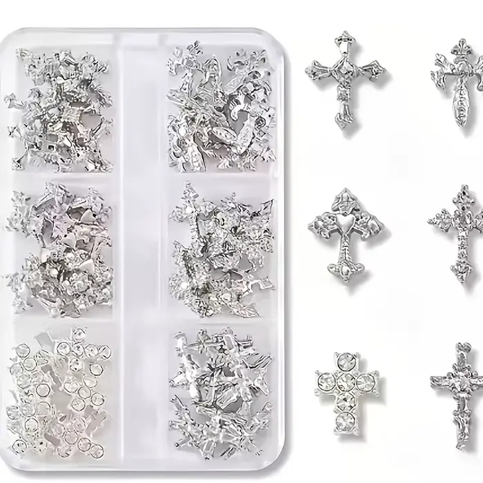 30 pièces par boîte, accessoires pour ongles en forme de croix or et argent, diamants pour ongles st