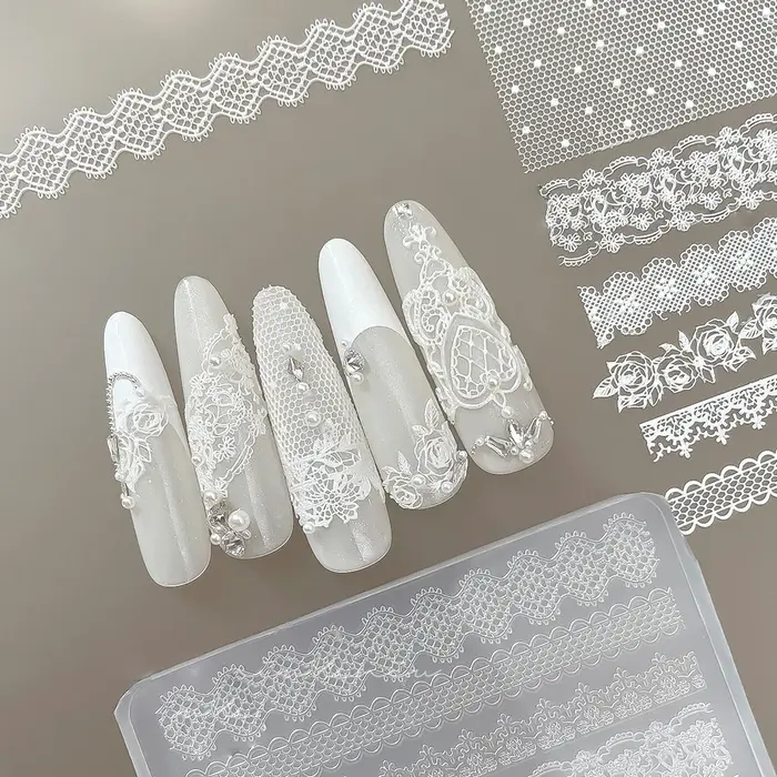 1 pièce Moule en silicone 3D pour nail art, motifs dentelle rose, ajouré, français, à carreaux, brel